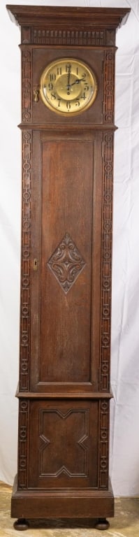 GERMAN OAK CARVED TALL CASE CLOCK (1 of 4)