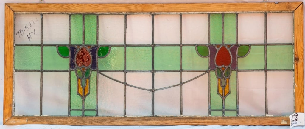 FRENCH ART NOUVEAU STAINED GLASS PANEL (1 of 3)