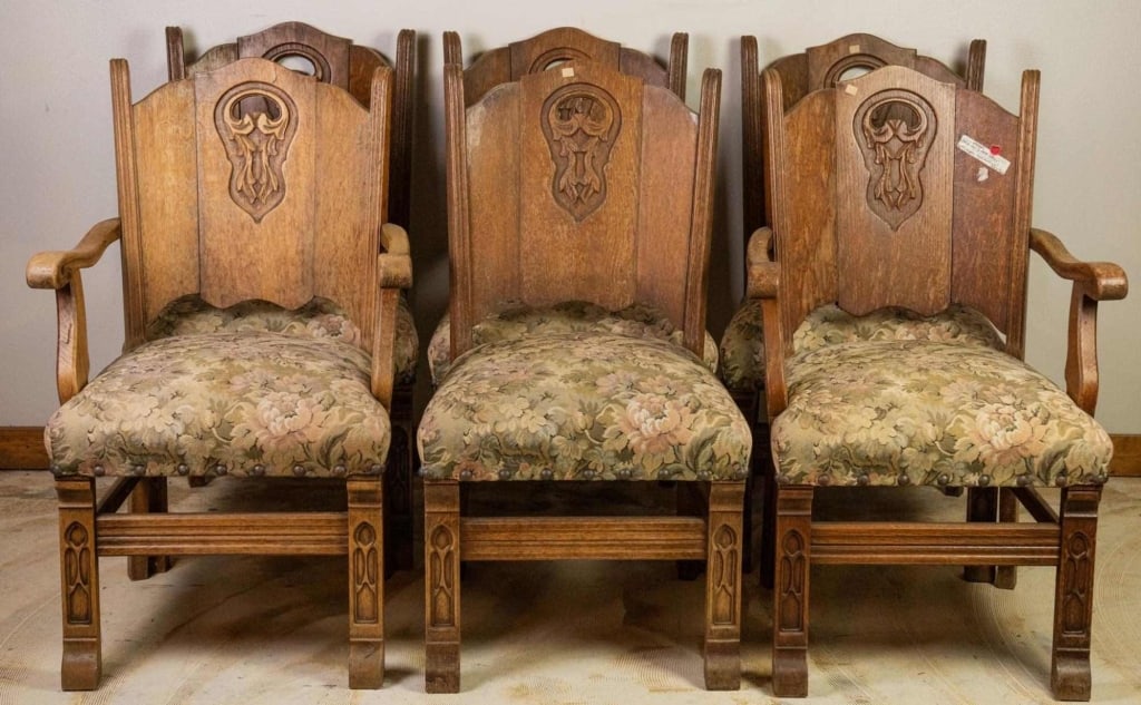 SET OF 6 FRENCH OAK GOTHIC REVIVAL CHAIRS (1 of 4)
