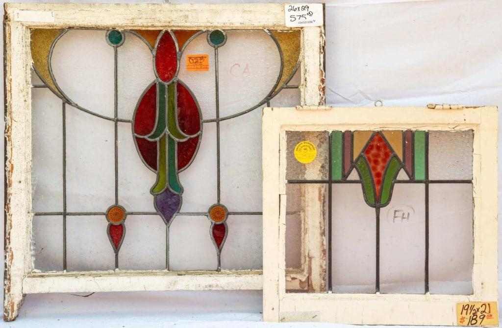 TWO FRENCH ART NOUVEAU STAINED GLASS PANELS (1 of 4)