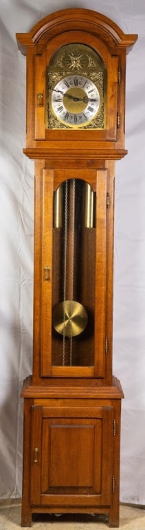 GERMAN OAK TALL CASE CLOCK (1 of 4)