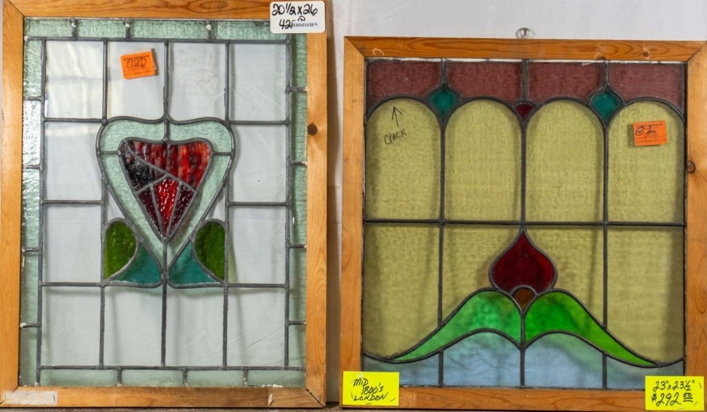 TWO ANTIQUE CONTINENTAL STAINED GLASS PANELS (1 of 3)