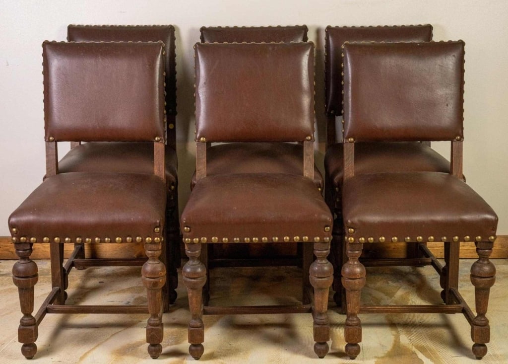 SET OF 6 ENGLISH JACOBEAN STYLE OAK CHAIRS (1 of 4)