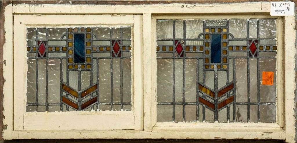 ENGLISH ART DECO STAINED GLASS DOUBLE PANEL (1 of 3)