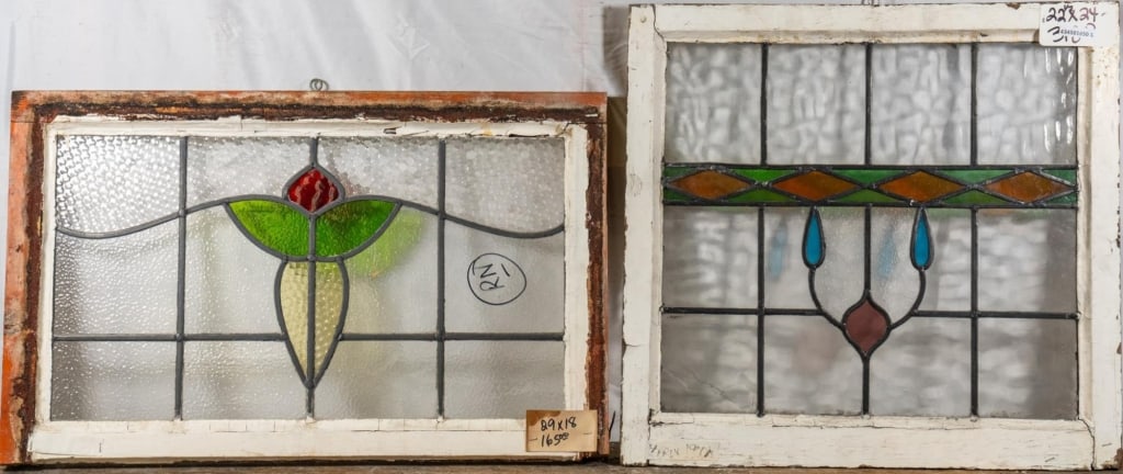 TWO ANTIQUE CONTINENTAL STAINED GLASS PANELS: Two antique Continental stained glass panels. Approximate dimensions: h. 22", w. 24" Disclaimer: This is an online court ordered bankruptcy sale. Participating bidders must have a credit card on file 