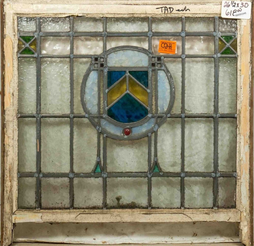 ANTIQUE ENGLISH JEWELED STAINED GLASS PANEL (1 of 3)
