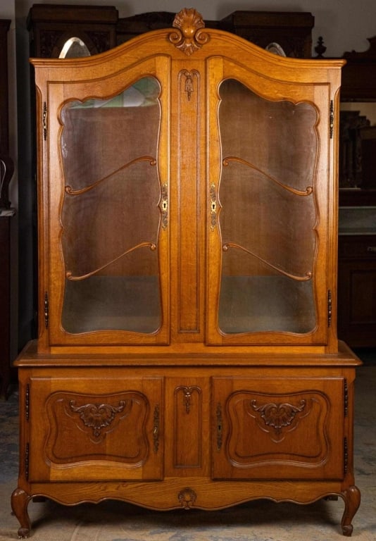 FRENCH CARVED OAK VITRINE CABINET (1 of 4)