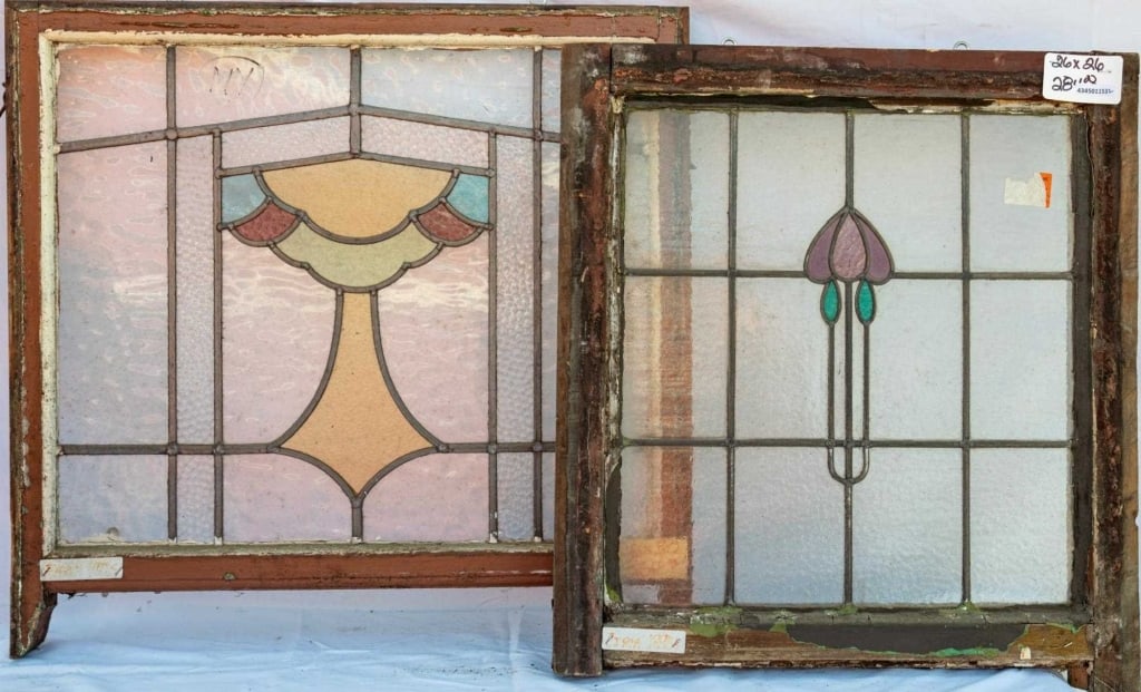 TWO CONTINENTAL STAINED GLASS PANELS (1 of 5)