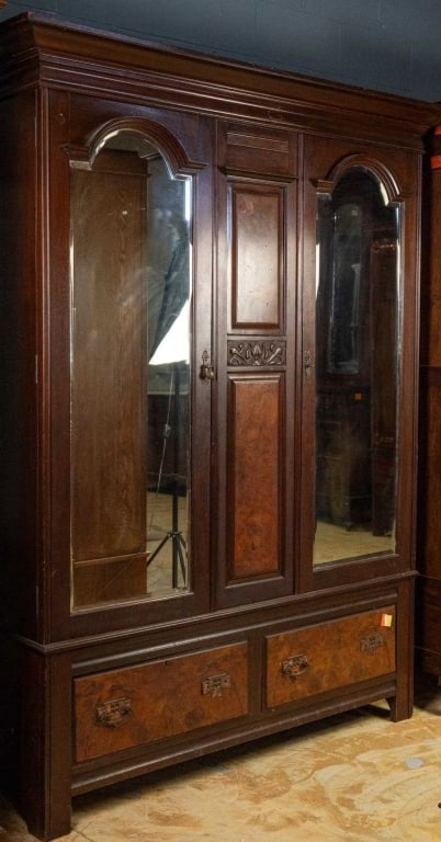 FRENCH ART NOUVEAU WALNUT DOUBLE MIRRORED ARMOIRE (1 of 3)