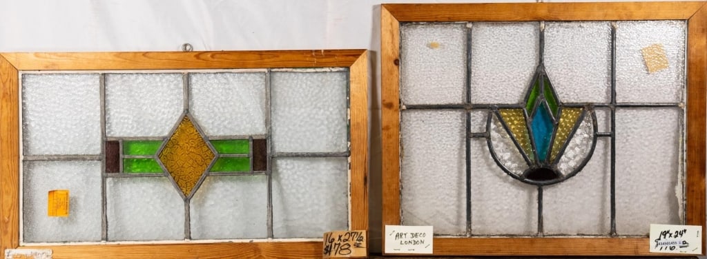 TWO CONTINENTAL ART DECO STAINED GLASS PANELS (1 of 4)