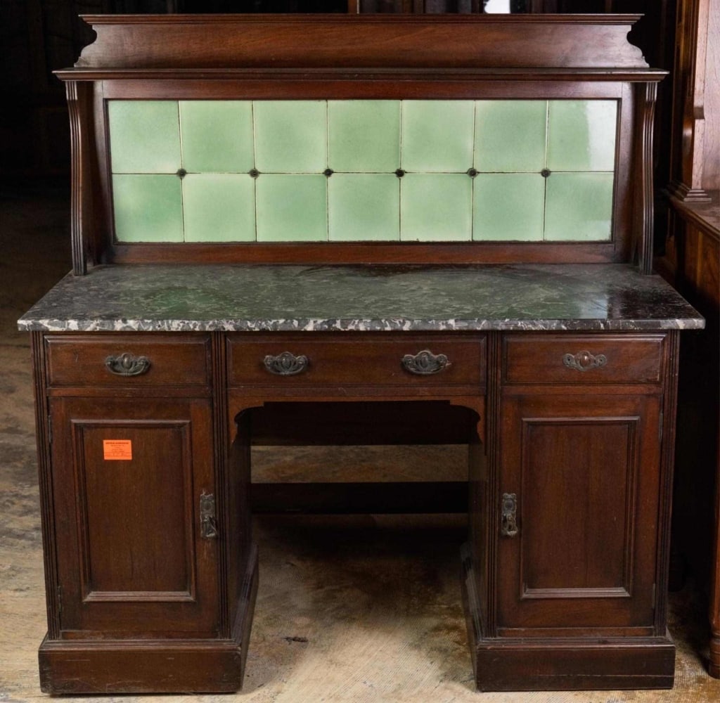 ENGLISH MAHOGANY MARBLE TOP PEDESTAL DESK (1 of 3)