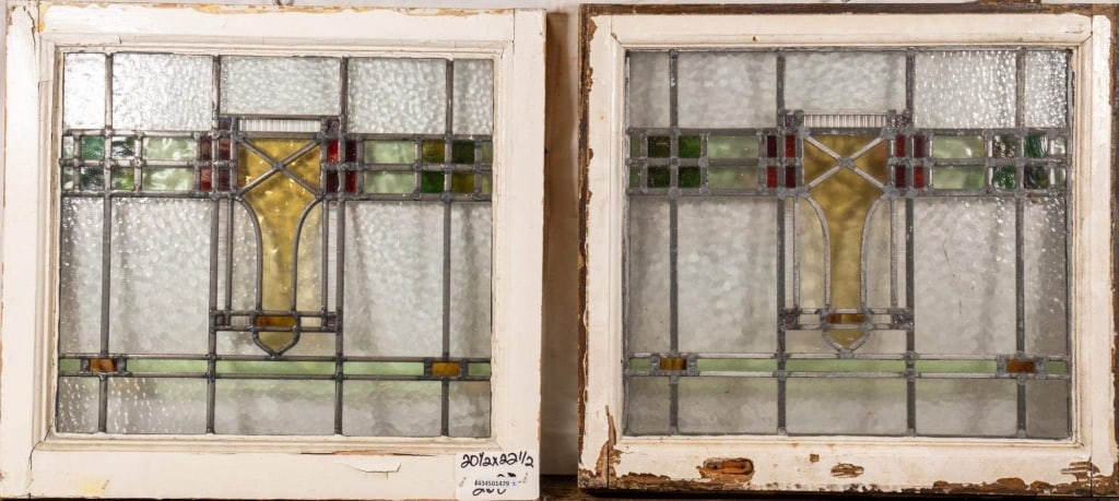 PAIR OF ENGLISH ART DECO STAINED GLASS PANELS (1 of 3)