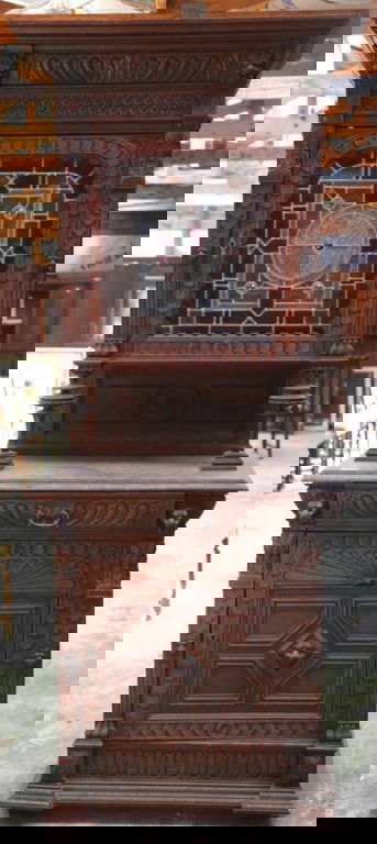 FRENCH RENAISSANCE REVIVAL STAINED GLASS BUFFET (1 of 8)