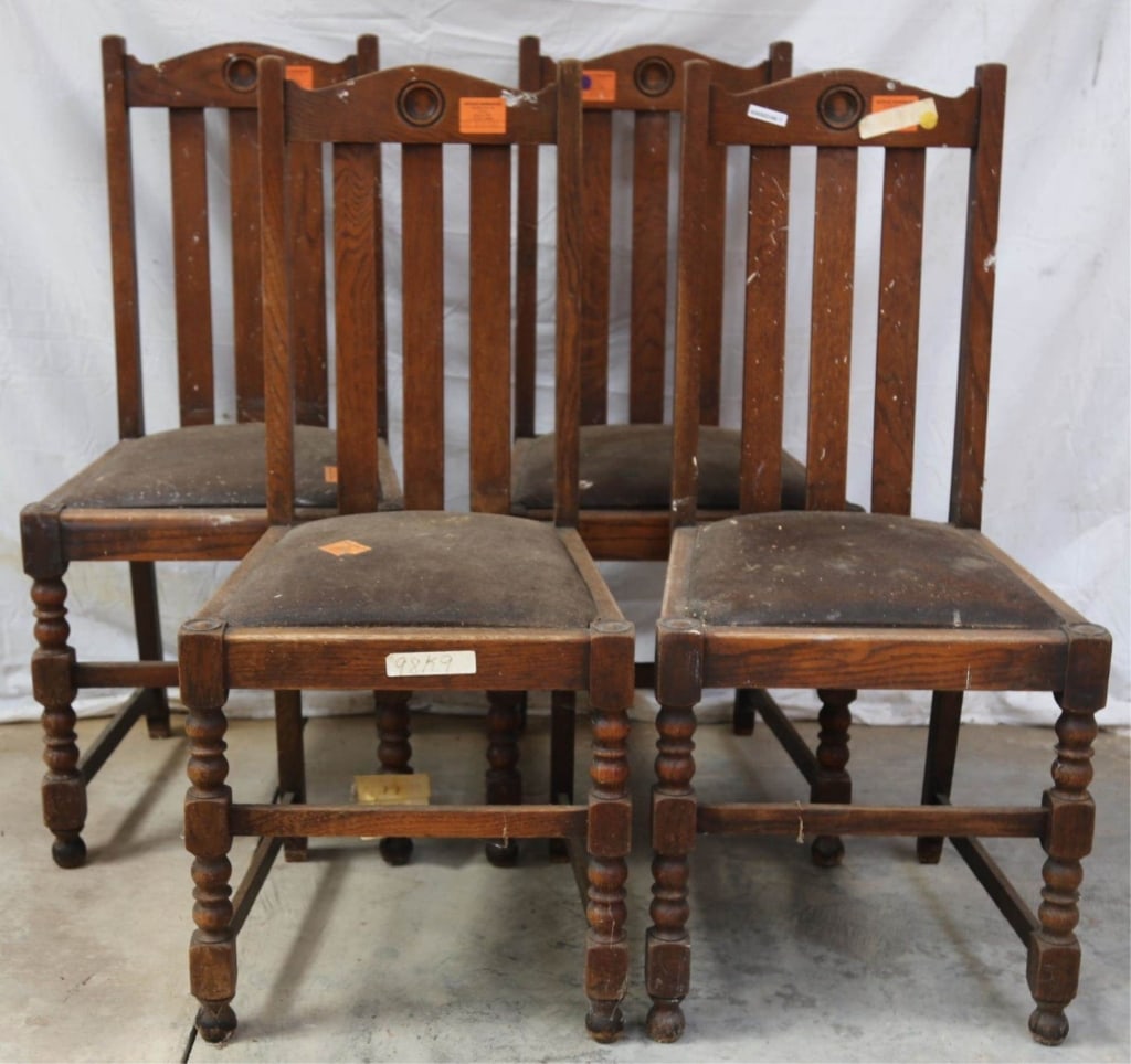 SET OF 4 FRENCH ARTS & CRAFTS DINING CHAIRS (1 of 2)