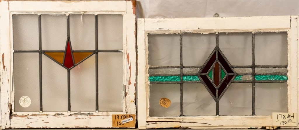 TWO CONTINENTAL ART DECO STAINED GLASS PANELS (1 of 5)