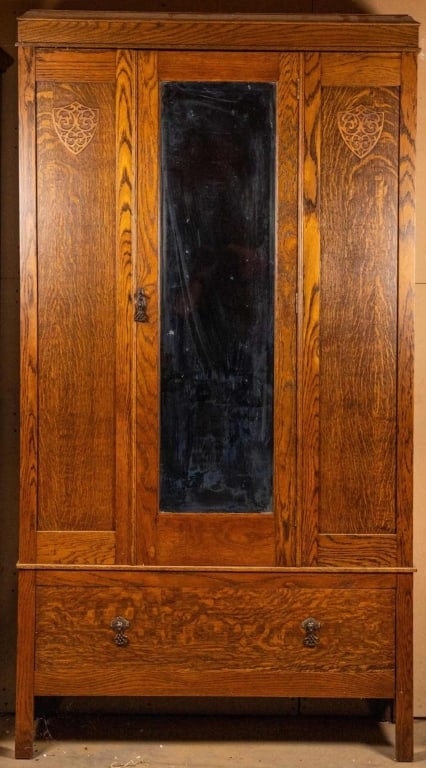 ENGLISH OAK MIRRORED WARDROBE (1 of 4)