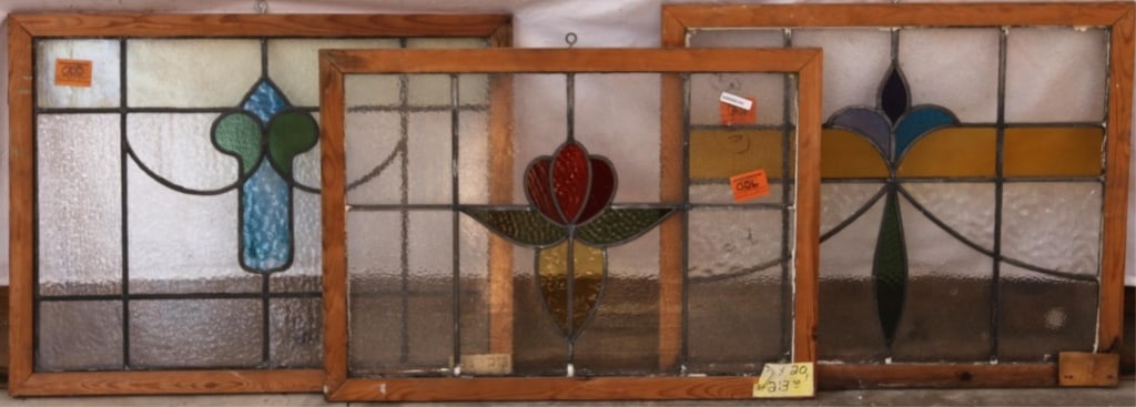 THREE ANTIQUE CONTINENTAL STAINED GLASS PANELS (1 of 4)