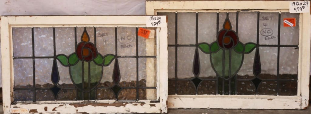 TWO CONTINENTAL FLORAL MOTIF STAINED GLASS PANELS (1 of 3)