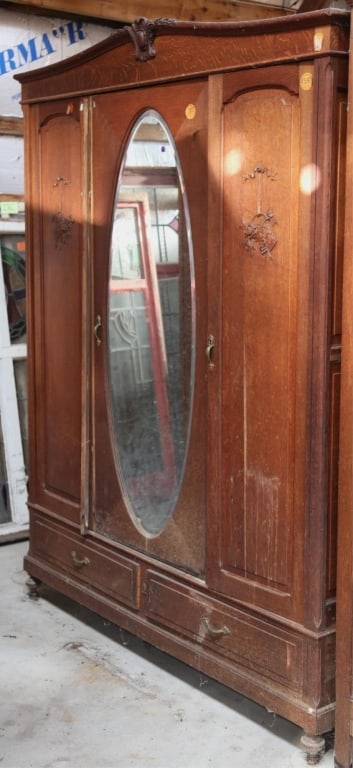 FRENCH OAK MIRRORED ARMOIRE (1 of 6)