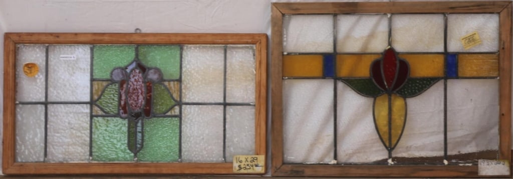 TWO ANTIQUE CONTINENTAL STAINED GLASS PANELS: Two antique Continental stained glass panels. Approximate dimensions: h. 19", w. 26.5" Disclaimer: This is an online court ordered bankruptcy sale. Participating bidders must have a credit card on fil