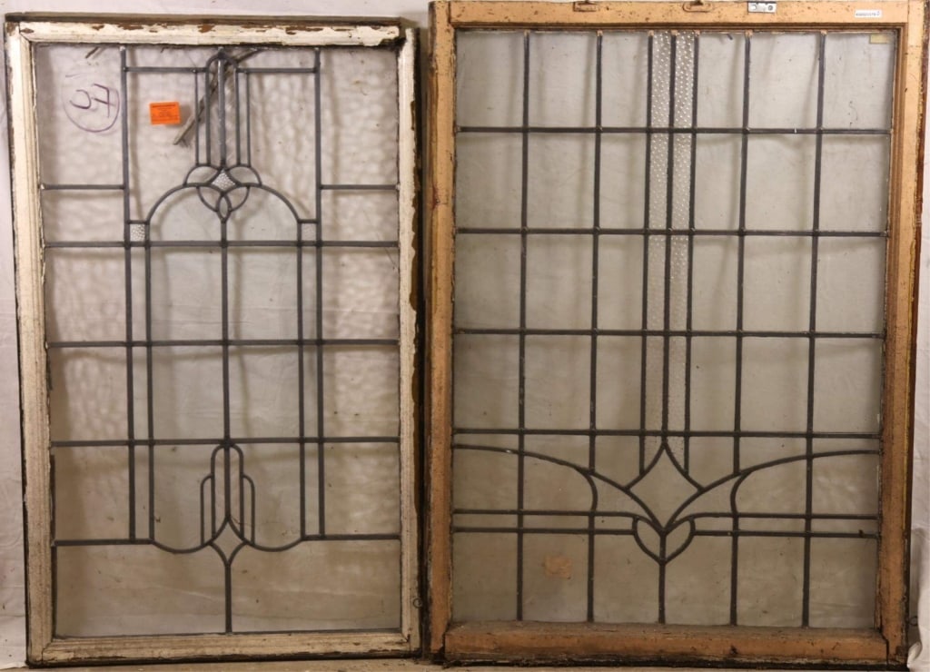 TWO ANTIQUE CONTINENTAL LEADED GLASS PANELS (1 of 3)