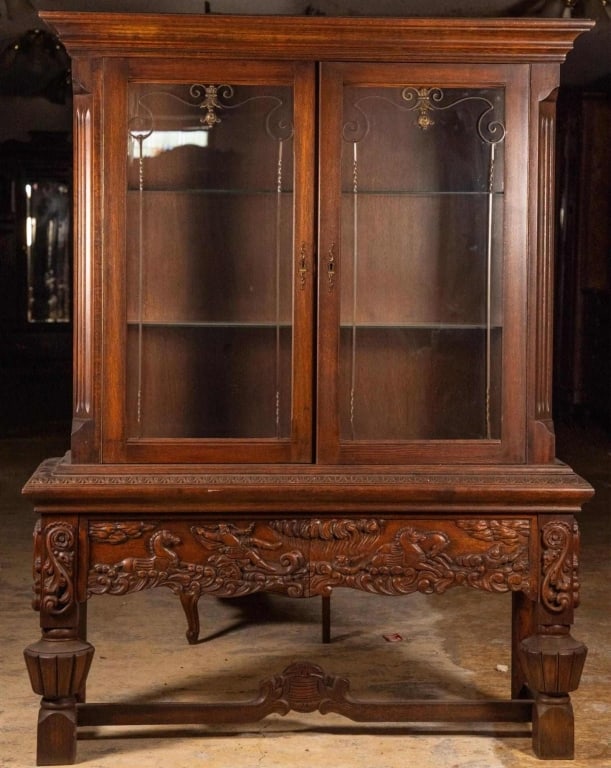 FRENCH OAK RENAISSANCE STYLE VITRINE CABINET (1 of 4)
