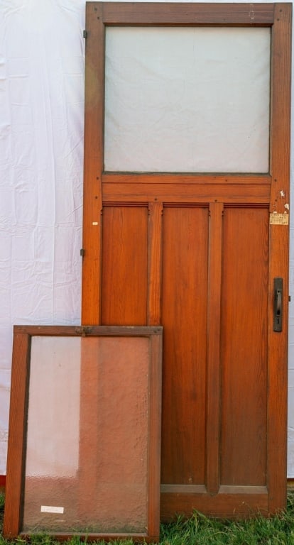 ANTIQUE HARD PINE FROSTED GLASS DOOR (1 of 4)