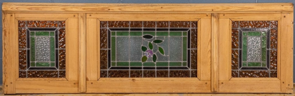 ENGLISH TRIPLE STAINED GLASS ARCITECTURAL PANEL (1 of 3)