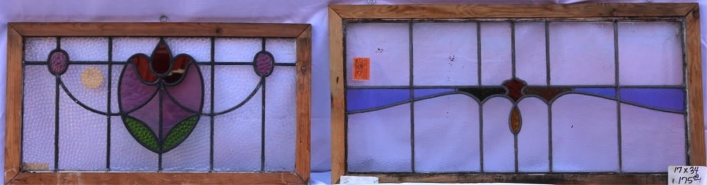 TWO ANTIQUE STAINED GLASS WINDOWS: Two antique stained glass windows. Approximate dimensions: h. 17", w. 34" Disclaimer: This is an online court ordered bankruptcy sale. Participating bidders must have a credit card on file with Live A