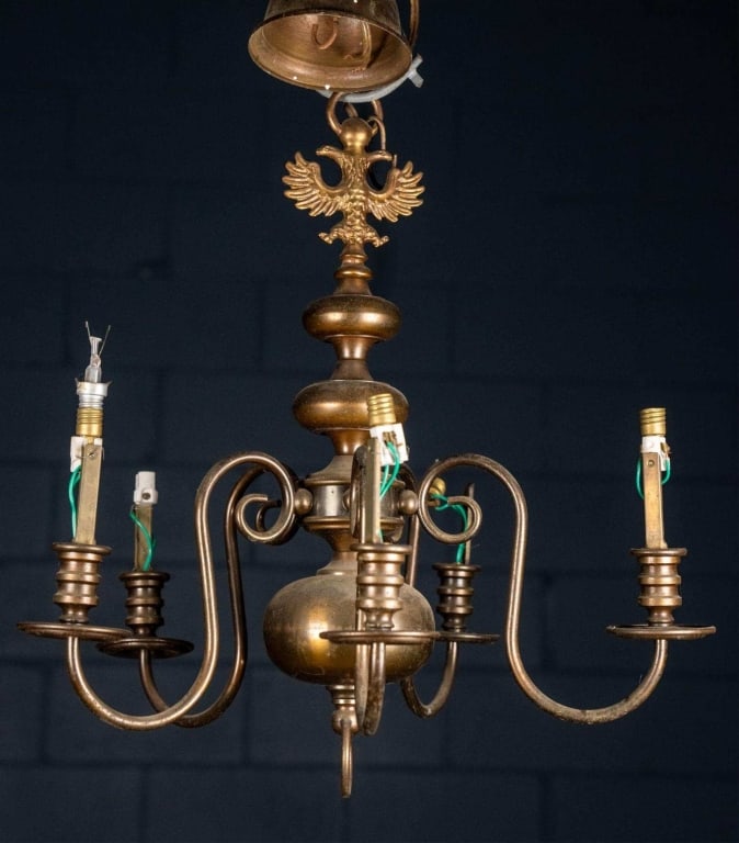 GERMAN 6-LIGHT DOUBLE EAGLE BRASS CHANDELIER (1 of 3)