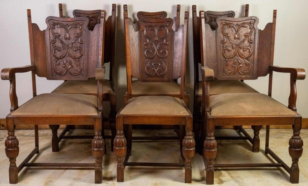 SET OF 6 FRENCH JACOBEAN STYLE DINING CHAIRS (1 of 4)