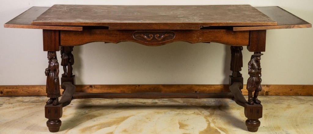 19TH C. FRENCH PARQUETRY TOP FIGURAL DRAW LEAF TAB (1 of 5)