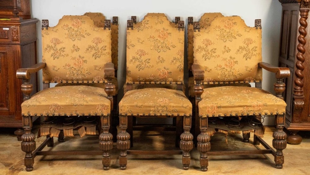SET OF 6 19TH C. FRENCH JACOBEAN STYLE OAK CHAIRS (1 of 5)