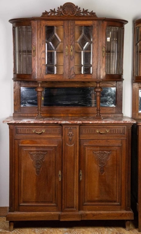 FRENCH ART NOUVEAU MARBLE TOP VITRINE BUFFET (1 of 5)