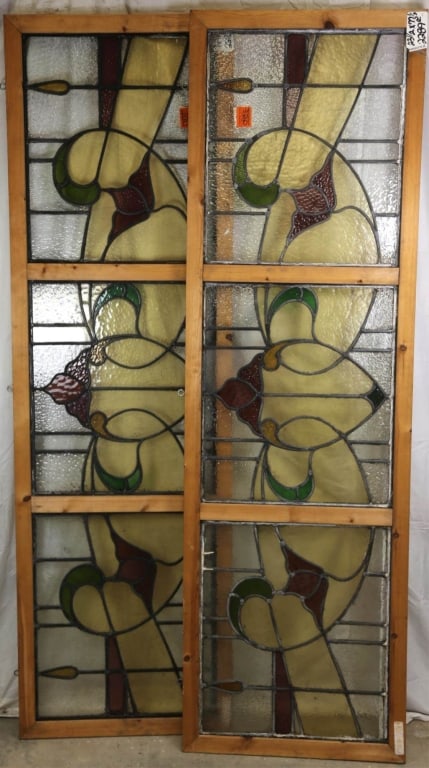 TWO MONUMENTAL FRENCH ART NOUVEAU STAINED GLASS PA (1 of 4)