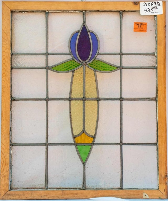 FRENCH ART NOUVEAU STAINED GLASS PANEL (1 of 2)
