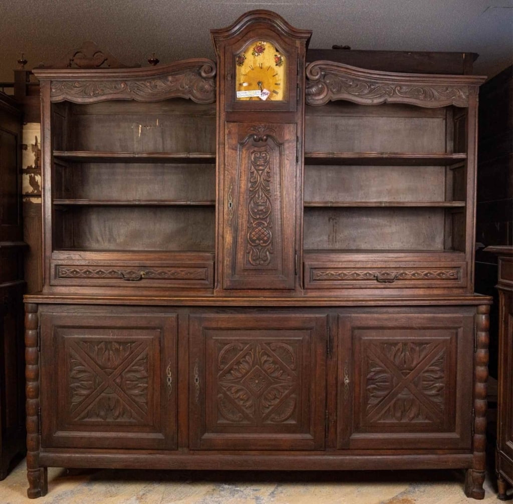 19TH C. FRENCH OAK BUFFET DEUX CORPS W/CLOCK (1 of 5)