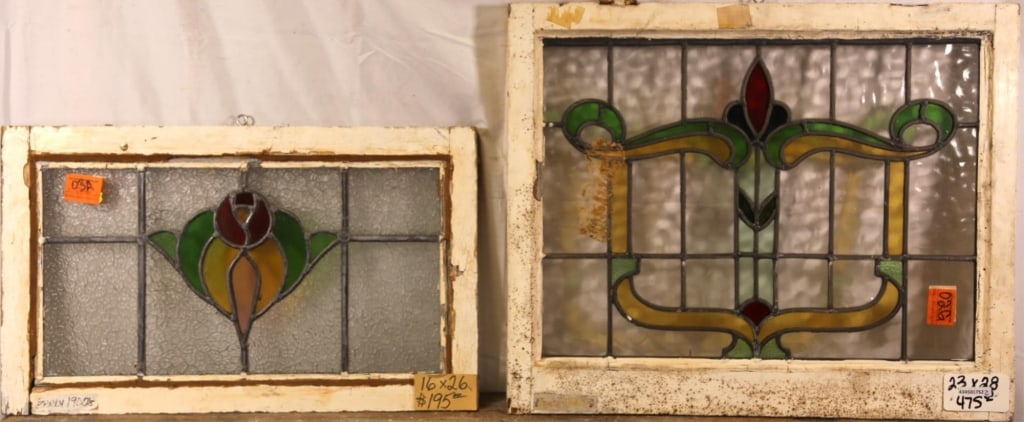 TWO ANTIQUE CONTINENTAL STAINED GLASS PANELS (1 of 3)