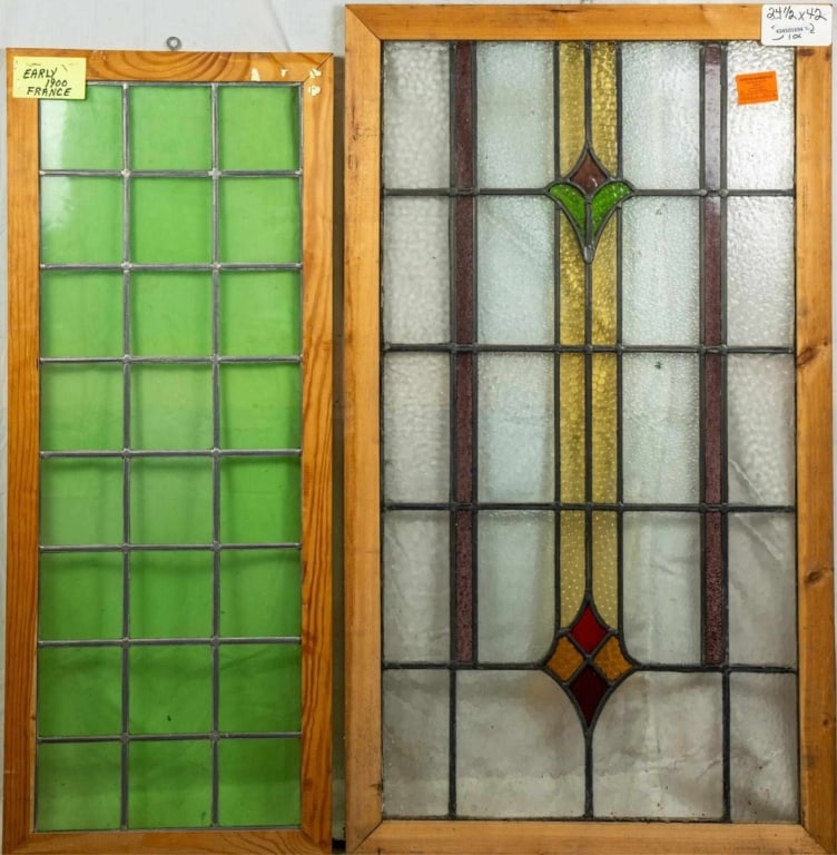 TWO ANTIQUE FRENCH STAINED GLASS PANELS: Two antique French stained glass panels. Approximate dimensions: h. 42", w. 24.5" Disclaimer: This is an online court ordered bankruptcy sale. Participating bidders must have a credit card on file wit
