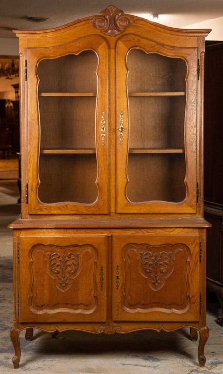 FRENCH OAK CARVED VITRINE CABINET (1 of 6)