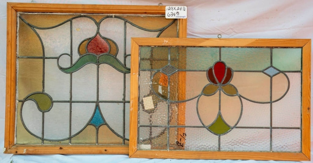 TWO FRENCH ART NOUVEAU STAINED GLASS PANELS (1 of 4)
