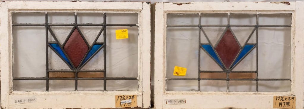 TWO CONTINENTAL ART DECO STAINED GLASS PANELS (1 of 3)