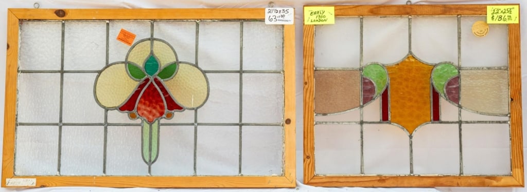 TWO FRENCH ART NOUVEAU STAINED GLASS PANELS (1 of 4)