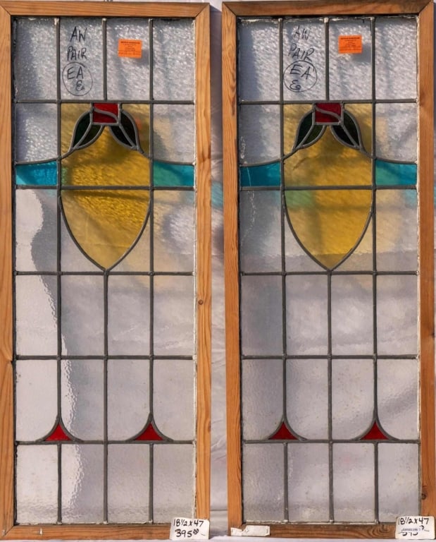 PAIR OF ANTIQUE CONTINENTAL STAINED GLASS PANELS (1 of 4)