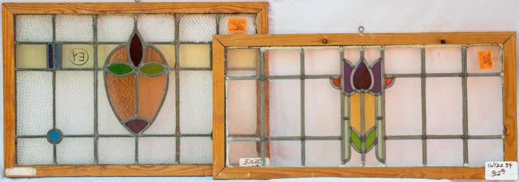 TWO ENGLISH ART DECO STAINED GLASS PANELS (1 of 4)