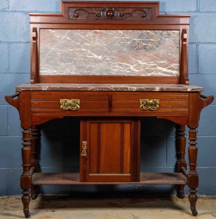 FRENCH OAK MARBLE TOP WASHSTAND W/MARBLE BACKSPLAS (1 of 5)