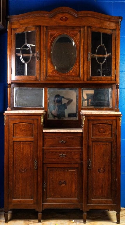 FRENCH OAK MARBLE TOP VITRINE VALET (1 of 4)