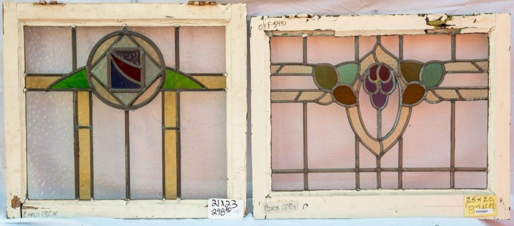 TWO FRENCH ART NOUVEAU STAINED GLASS PANELS (1 of 5)