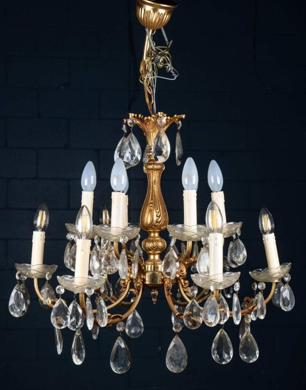FRENCH 12-LIGHT GILT CRYSTAL CHANDELIER (1 of 5)