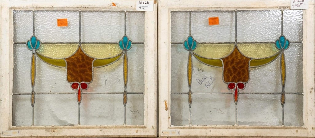 PAIR OF IRISH STAINED GLASS PANELS (1 of 5)